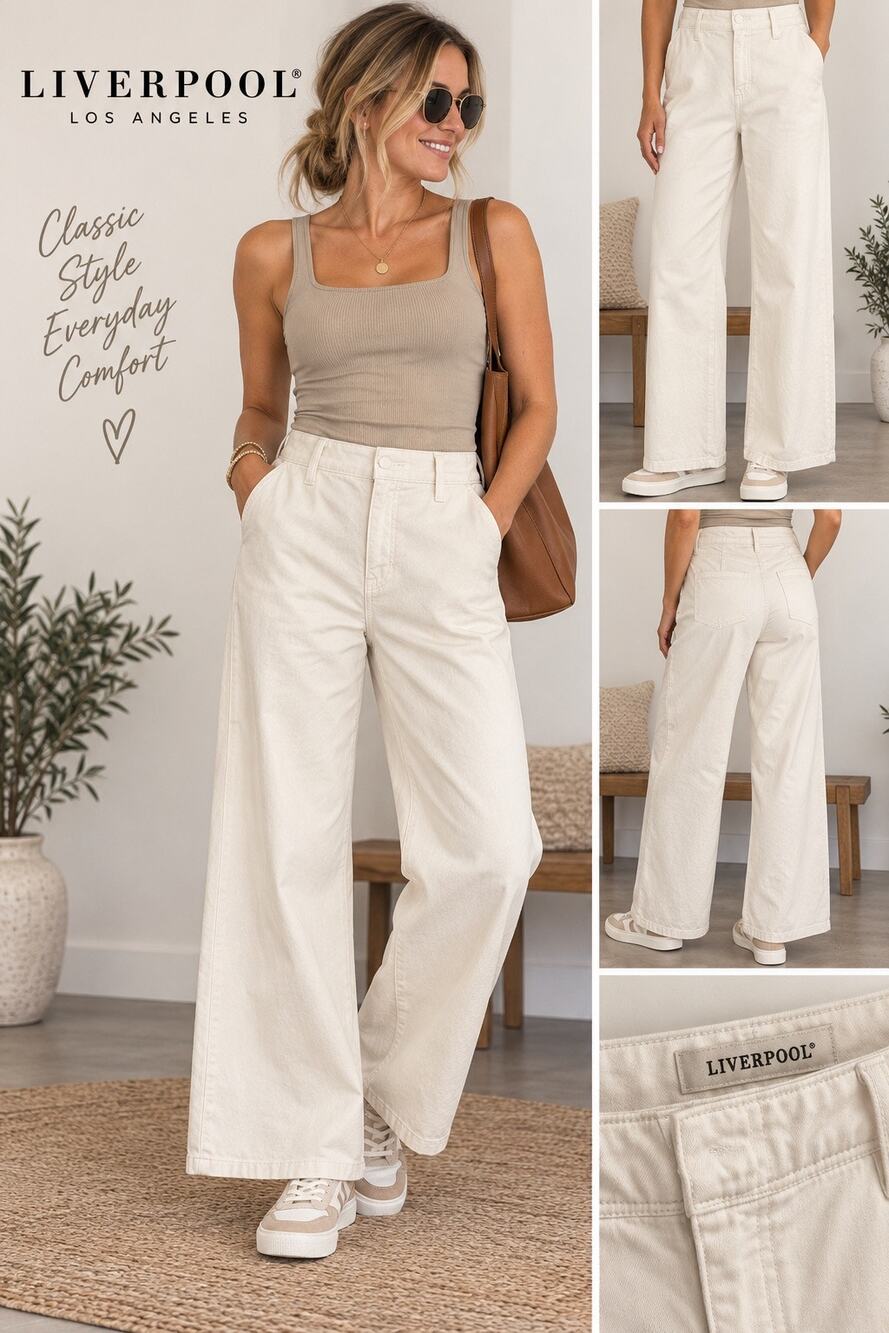 Liverpool Los Angeles Cream High Rise Wide Leg Pants Jeans size 4